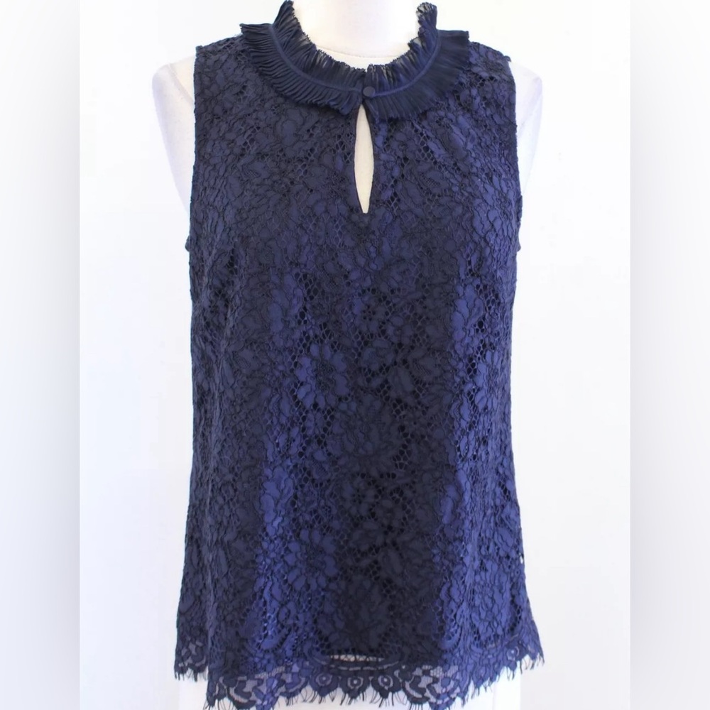 NWOT J. Crew Sleeveless Lace Ruffle Neck Blouse